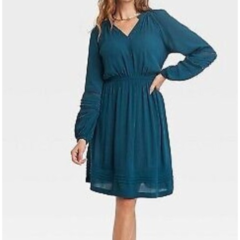 Knox Rose Women's Long Sleeve Knee Length Lace Dress blue size M